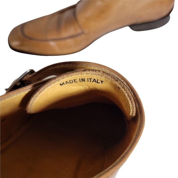 Saks Fifth Avenue Italian tan double monk shoes